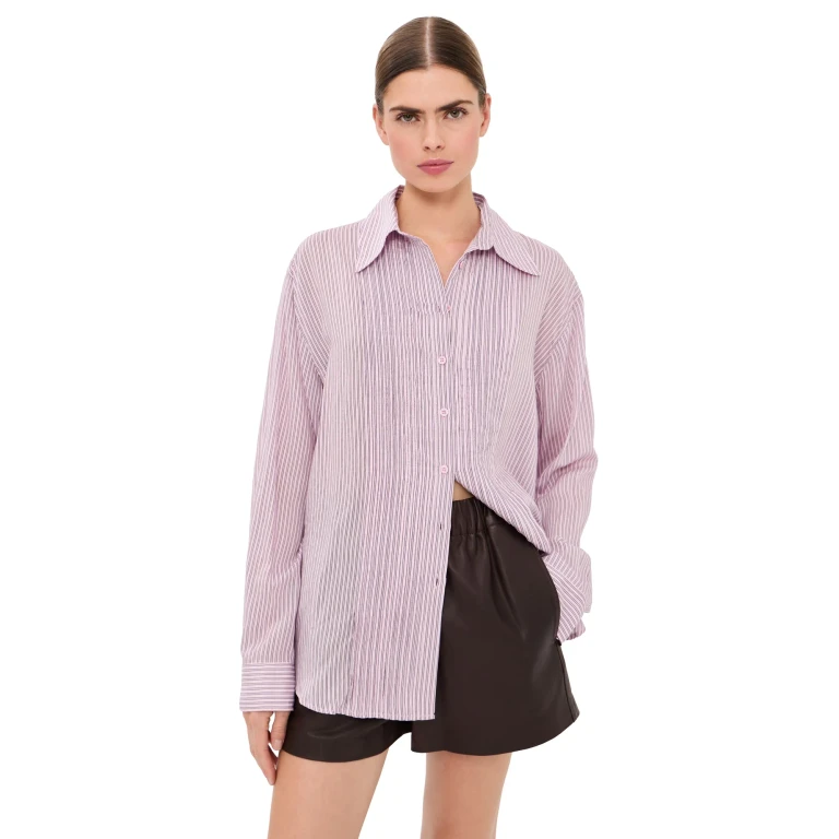 Tibi Ultra Light Striped Pintucked Shirt Pink Multi L