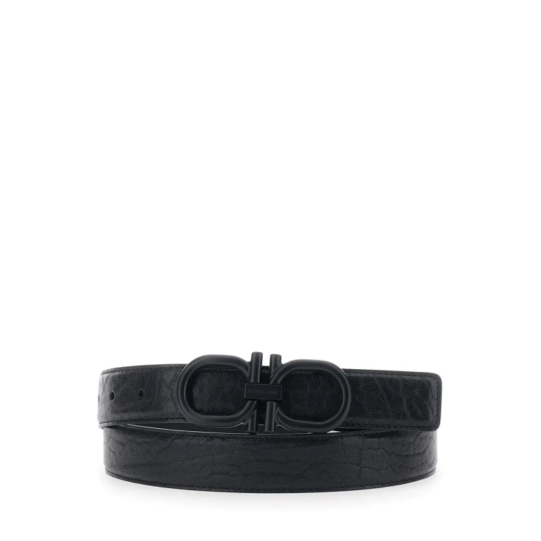 Ferragamo Black Belt With Gancini Buckle On The Front In Leather For Men