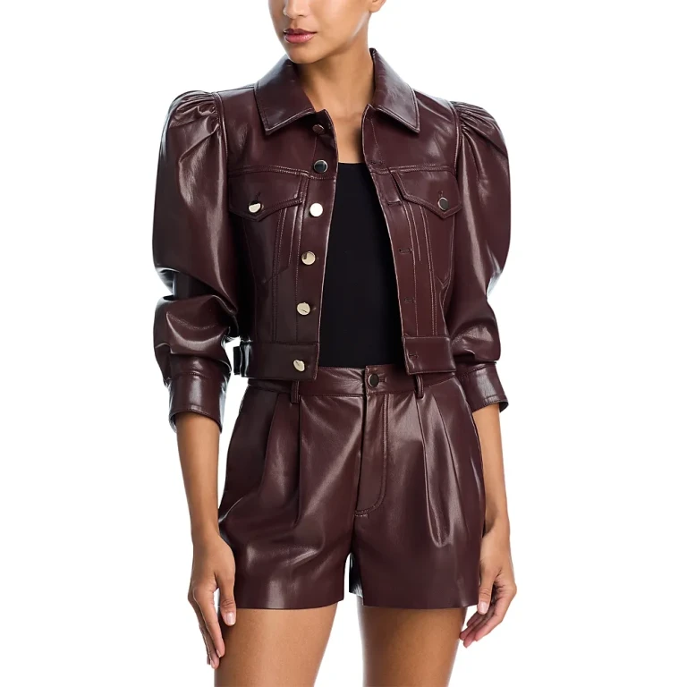 Alice and Olivia Lana Faux Leather Puff Sleeve Jacket