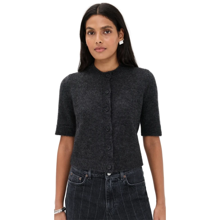 House of Dagmar Brushed Cardigan Top Dark Grey Melange XS