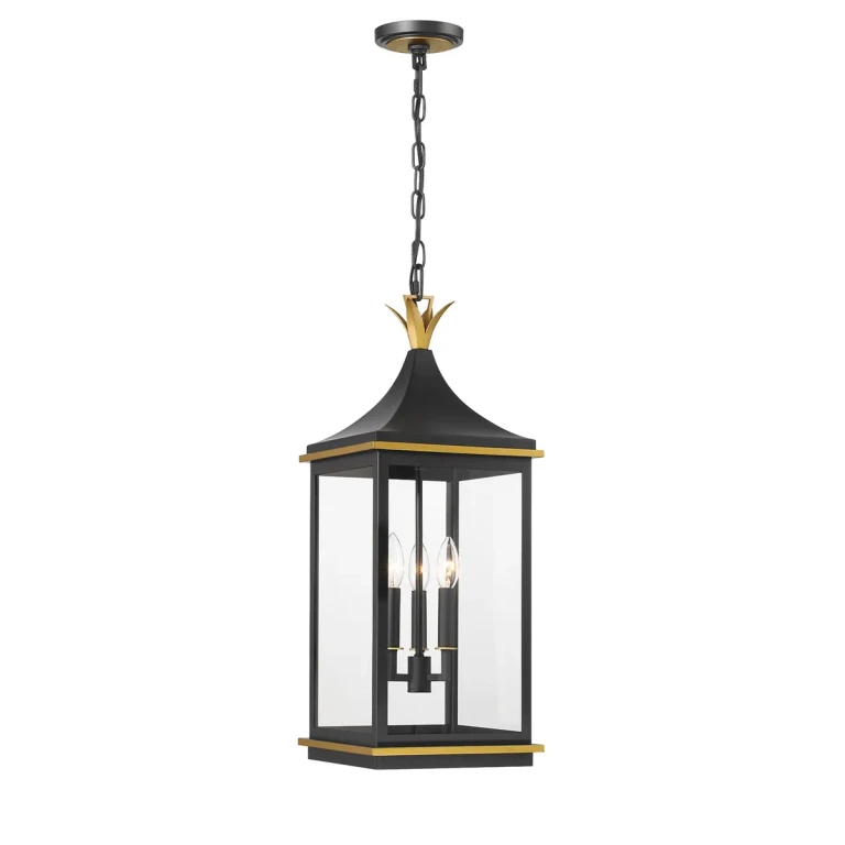 Matte Black Textured Gold Outdoor Pendant from the Simpson Collection