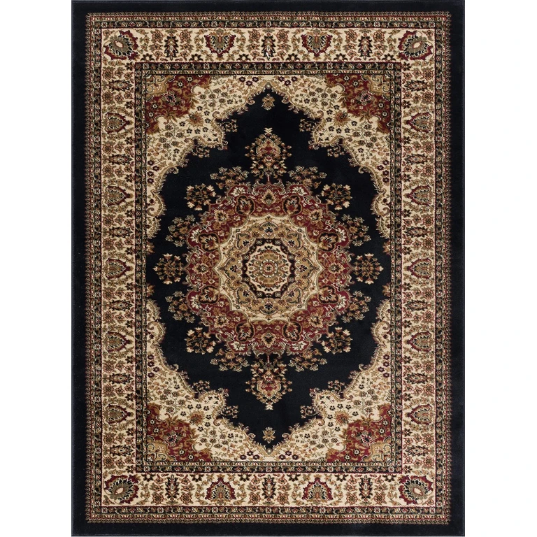 8 x 10 Large Black, Red, and Beige Area Rug - Sensation