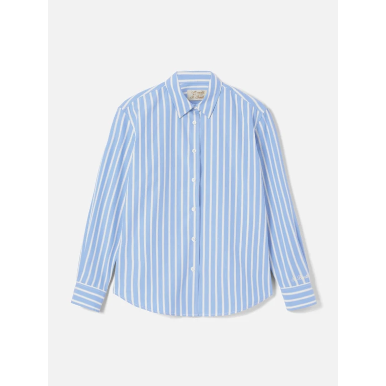 Mc2 Saint Barth Meredith Cotton Shirt With Light Blue Stripes And Saint Barth Embroidery - Women