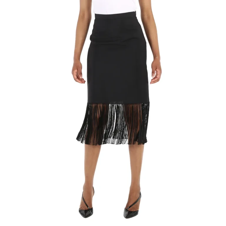 Burberry Black Mohair Wool A-line Fringed Skirt