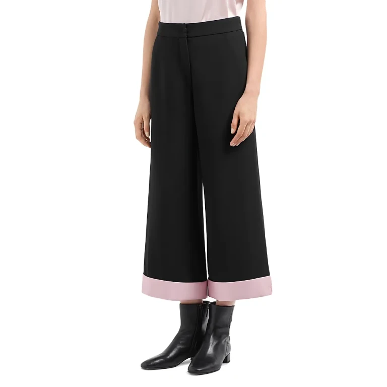 Emporio Armani Cropped Trousers with Folded Over Cuffs in Pink Satin