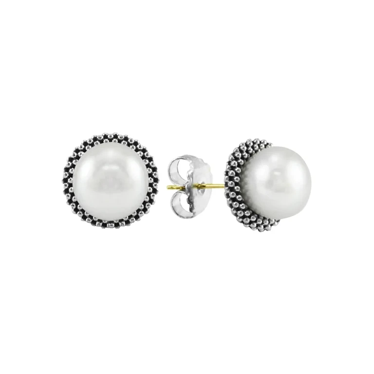 Lagos Sterling Silver Luna Cultured Pearl Stud Earrings
