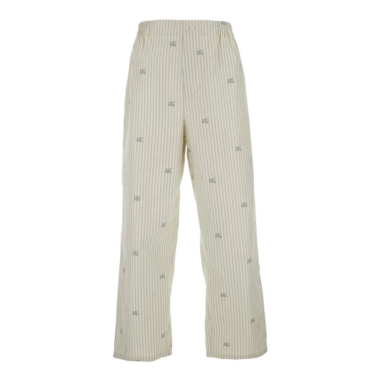 Jacquemus Beige Pants With Elasticated Waist And Striped Design In Cotton Man