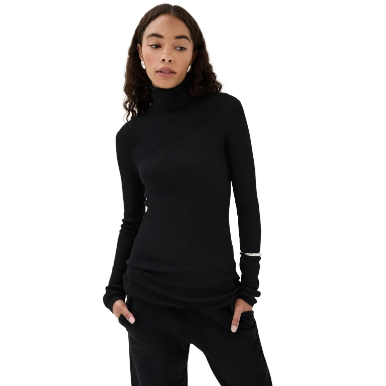 Tibi Feather Weight Ribbed Sweater Turtle Neck Pullover Heather Grey XS