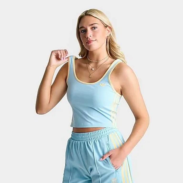 adidas Women's adicolor 3-Stripes Slim Tank Top in Icey Blue/Orange Tint Size: XS