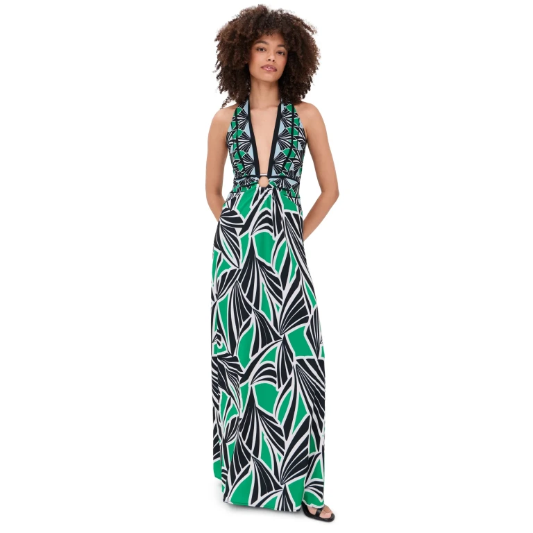 Ramy Brook Rayna Dress Bright Palm Combo XL