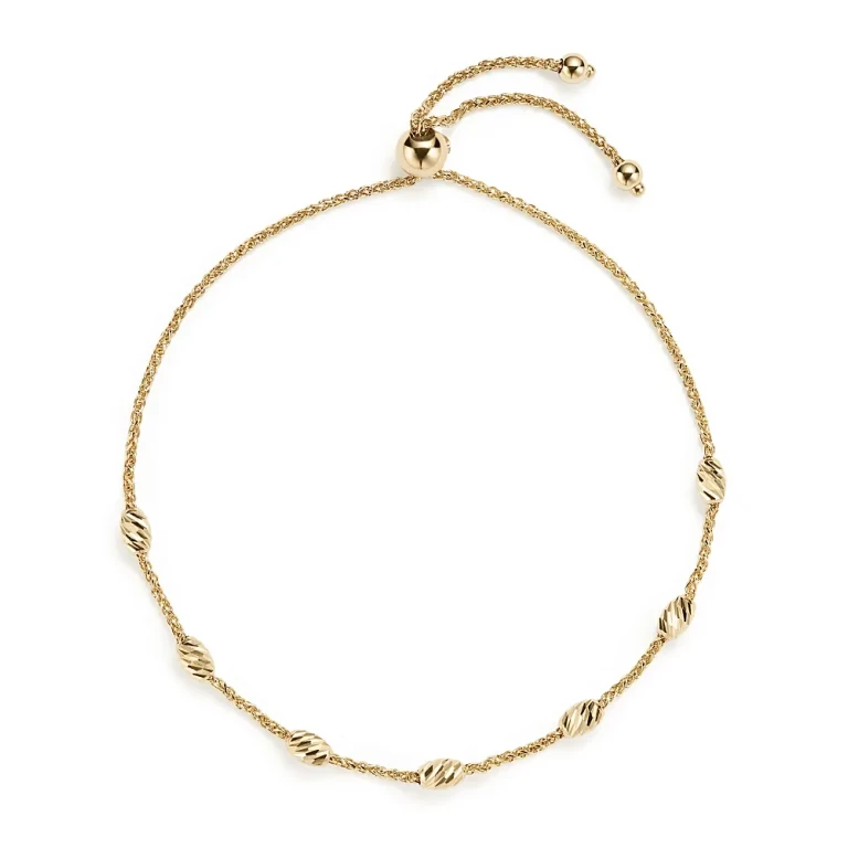 14K Yellow Gold Beaded Wheat Chain Bracelet