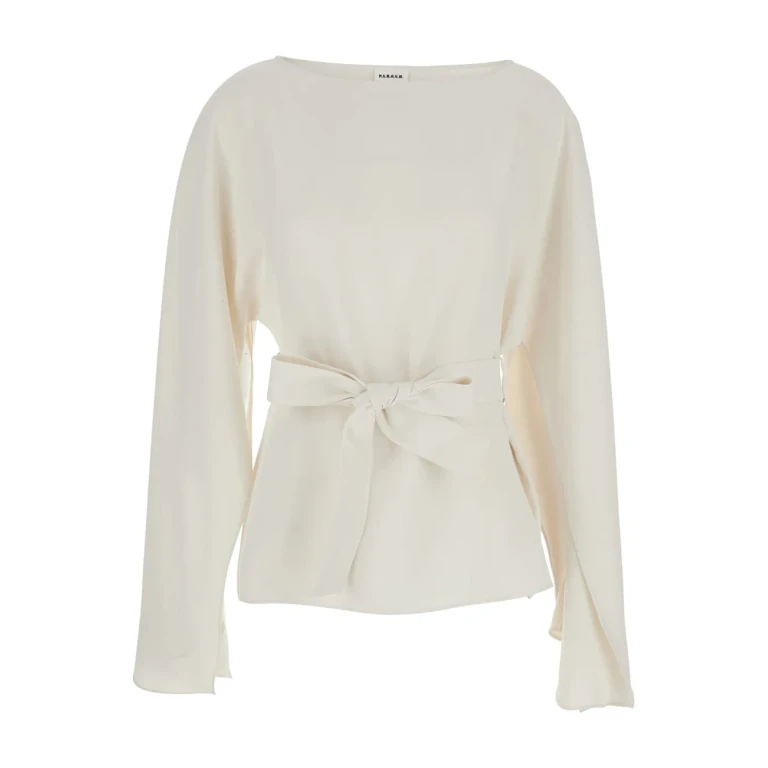 Parosh Round Neck Blouse With Bow Detail On The Front In White Fabric For Women