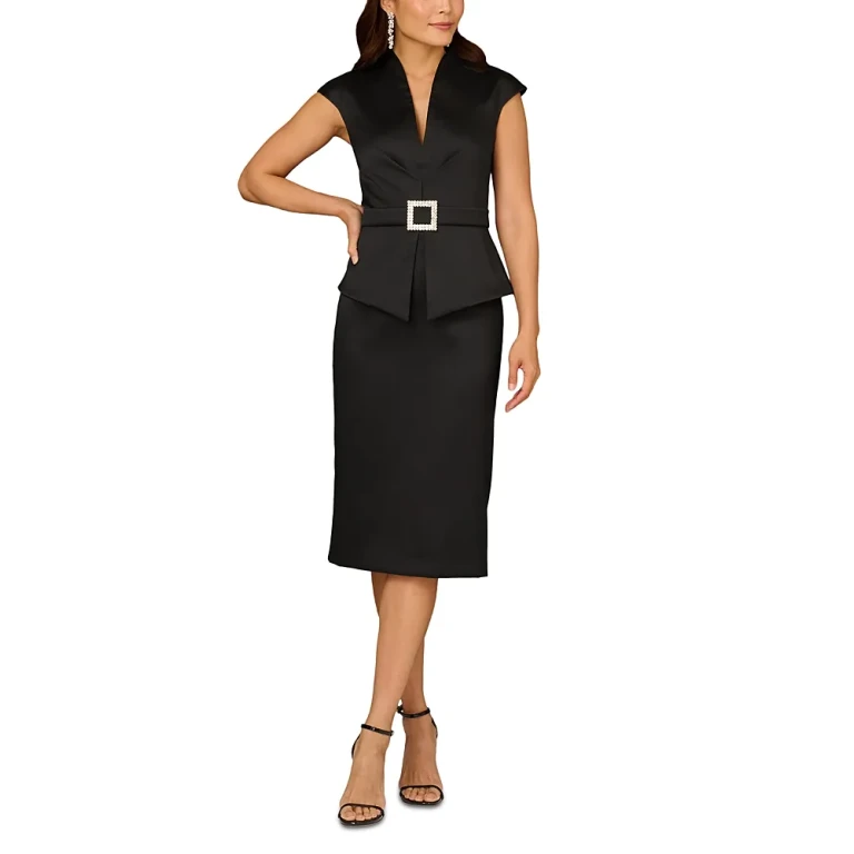 Aidan Mattox Mikado Buckle Sheath Dress