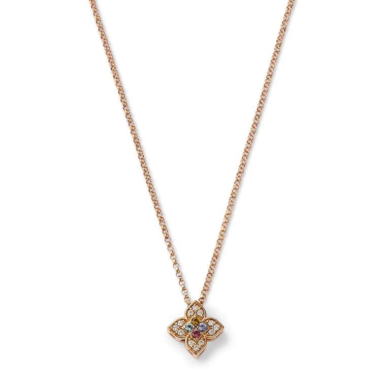 Roberto Coin 18K Rose Gold Venetian Princess Carnival Multi Gemstone & Diamond Flower Pendant Necklace, 15-17