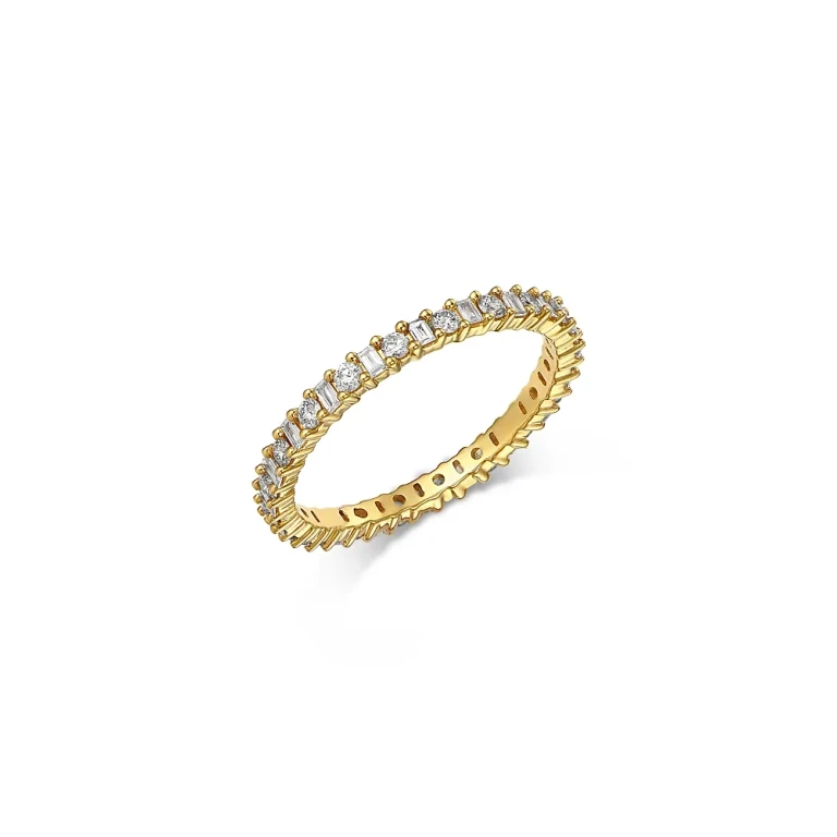Diamond Round & Baguette Eternity Band in 14K Yellow Gold, 0.60 tcw