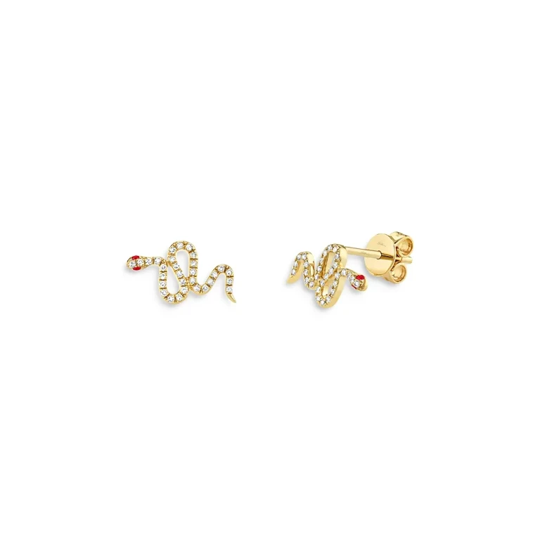 14K Yellow Gold Diamond & Ruby Snake Stud Earrings