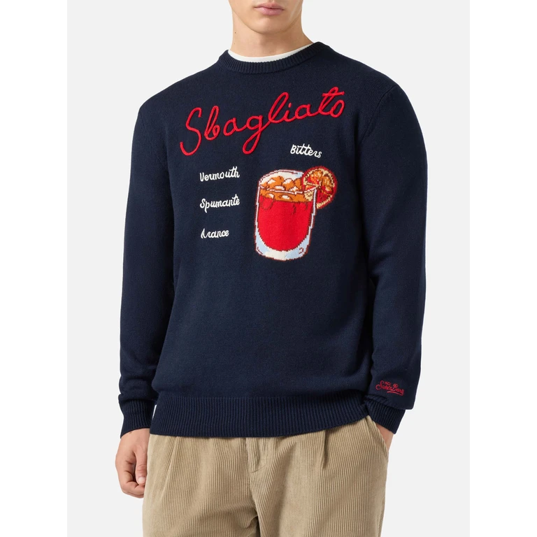 Mc2 Saint Barth Blue Sweater Heron With Sbagliato Embroidery - Men