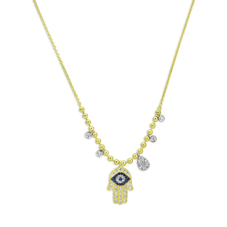 Meira T 14K White Gold & Yellow Gold Blue Sapphire & Diamond Hamsa Hand Pendant Necklace, 18