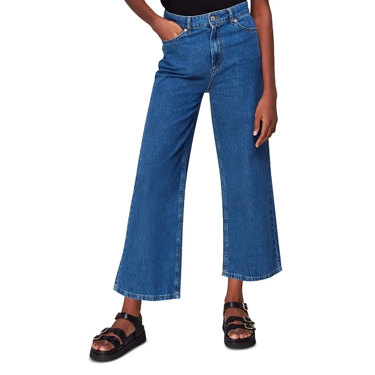 Whistles Cotton Cropped Wide Leg Jeans in Denim