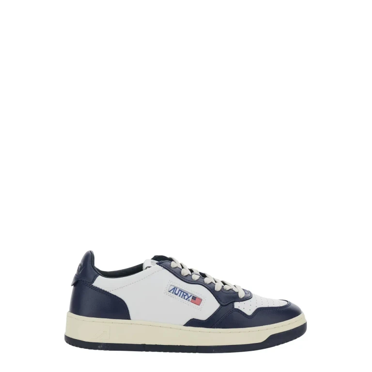 Autry Medalist White And Blue Sneakers Low-top With Side Logo In Leather Uomo