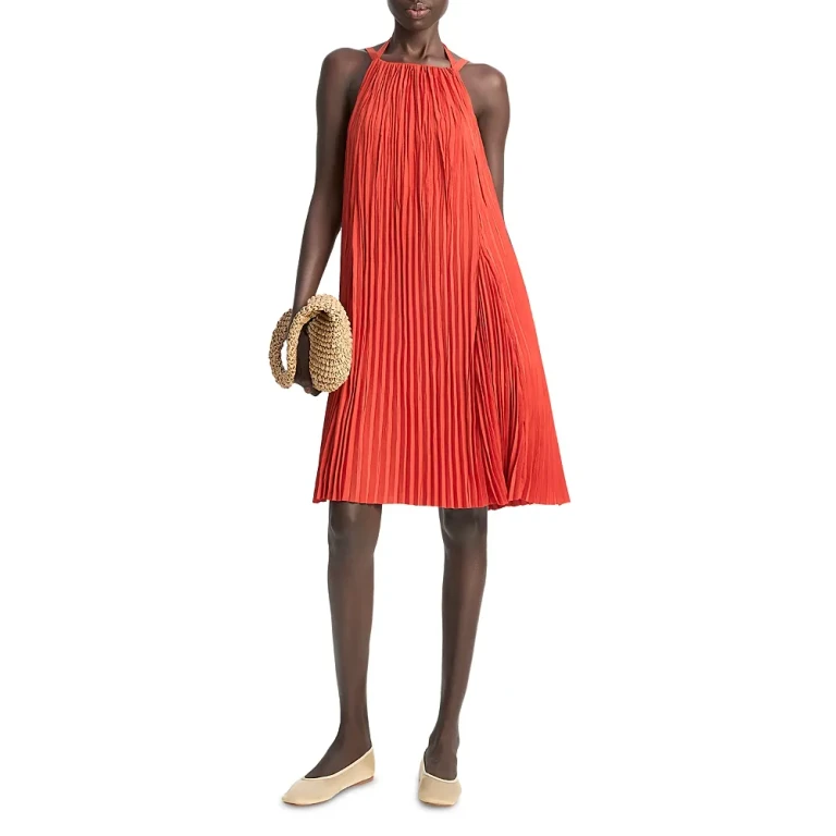 Vince Pleated A Line Pintucked Dress