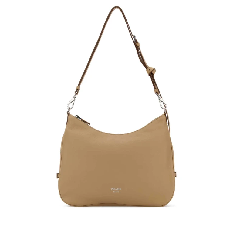 Beige Leather Large Prada Fold Shopping Bag