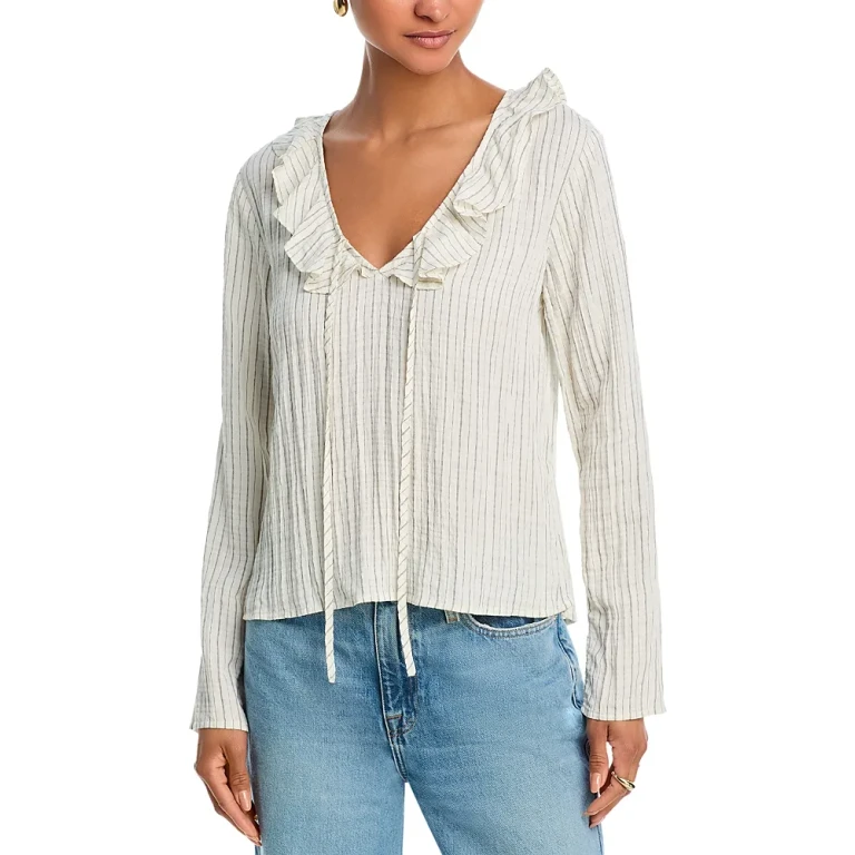 Bella Dahl Linen Ruffle Tie Neck Top