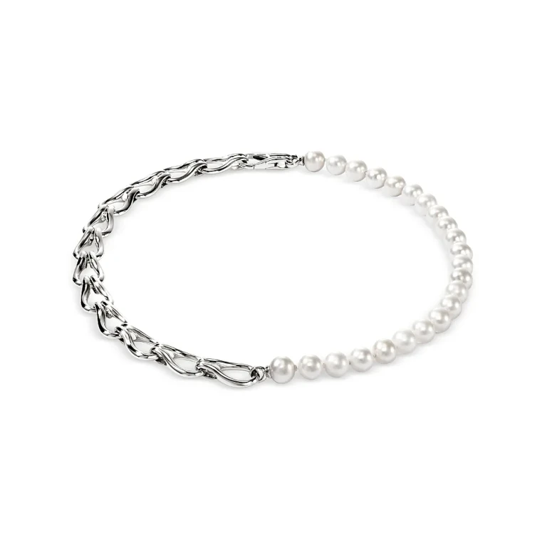 John Hardy Sterling Silver Surf Cultured Freshwater Pearl Collar Necklace, 16