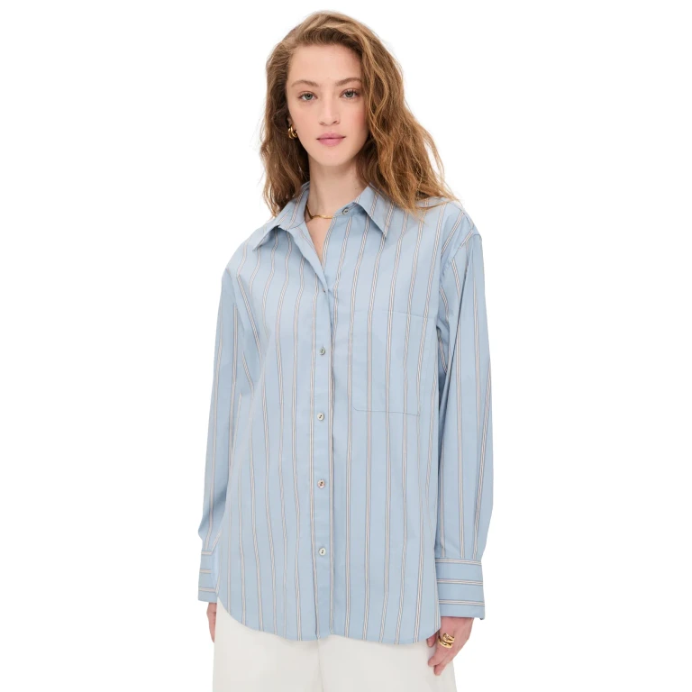 Vince Stripe Button Down Shirt Del Mar Multi L