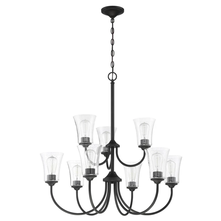 Flat Black Nine Light Chandelier from the Gwyneth Collection