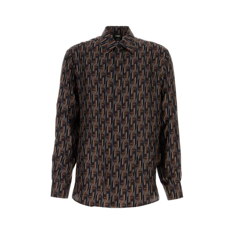 Fendi Printed Silk Shirt Peltro Blu Exterior: Camicie - Men