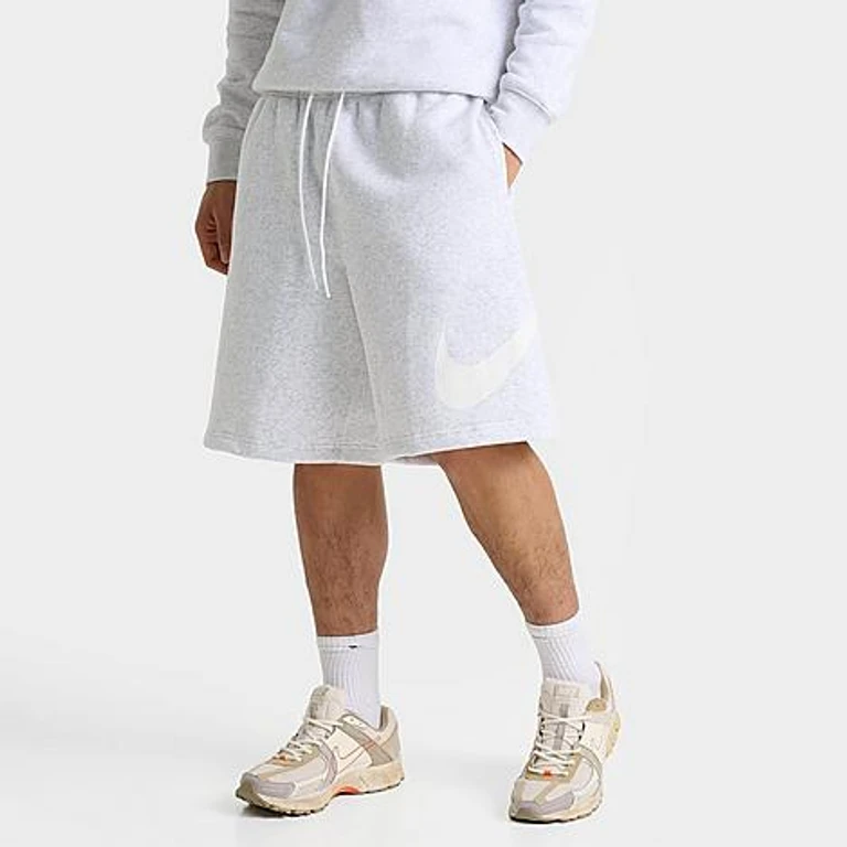 Nike Men's Club Fleece Swoosh Graphic Shorts in Birch Heather/White/White Size: XS
