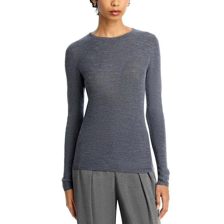 Majestic Filatures Rib Knit Long Sleeve Striped Sweater