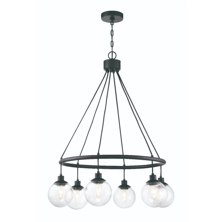 Flat Black Six Light Chandelier from the Que Collection