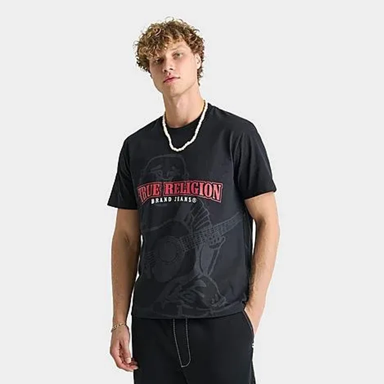 True Religion Men's Buddha Shadow Logo T-Shirt in Jet Black/Red Size: Small
