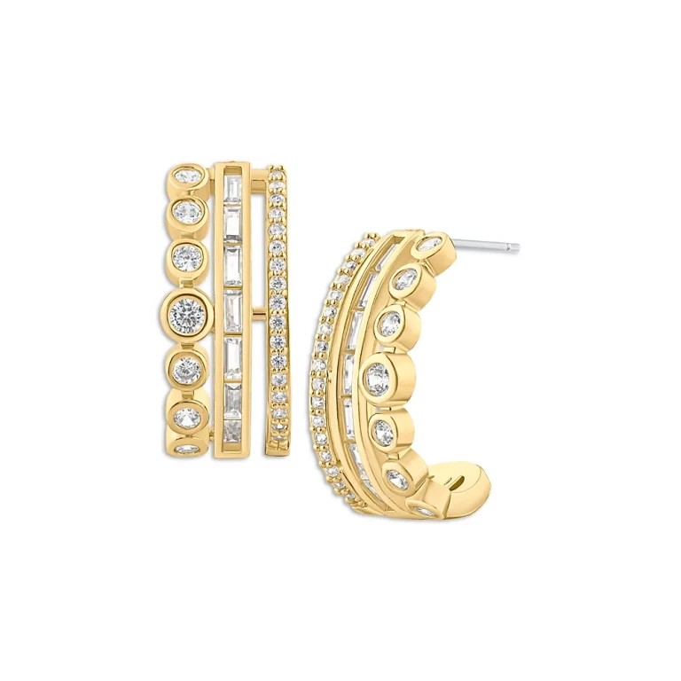 Kenneth Jay Lane Round, Baguette & Pave Cubic Zirconia Half Hoop Earrings