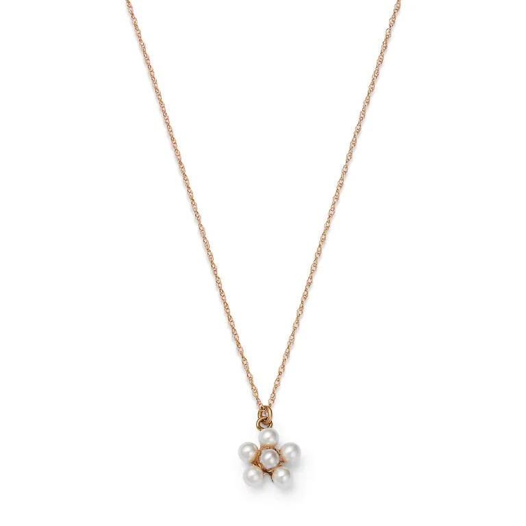 Cultured Freshwater Pearl Flower Pendant Necklace in 14K Yellow Gold, 18