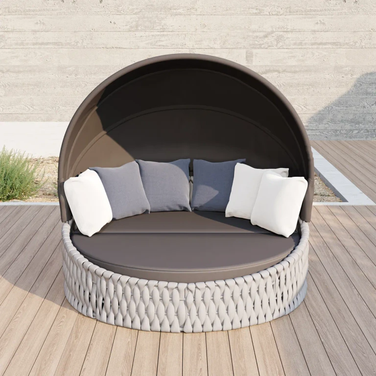 Cocaro 2 PCS Adjustable Patio Outdoor Daybed Round Sectional with Canopy Exterior Furniture in Gray Cushion & Pillow Included