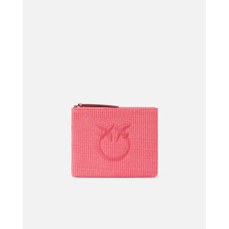 Pinko - Pochette en raphia avec logo Love Birds