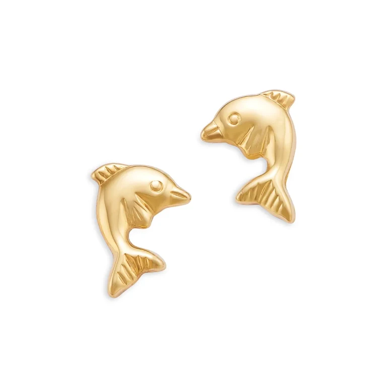 Children's Tiny Dolphin Screw Back Stud Earrings in 14K Yellow Gold