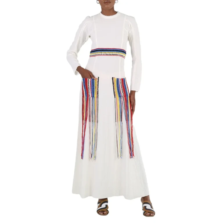 Chloe Ladies Iconic Milk Crochet-Detail Long Dress