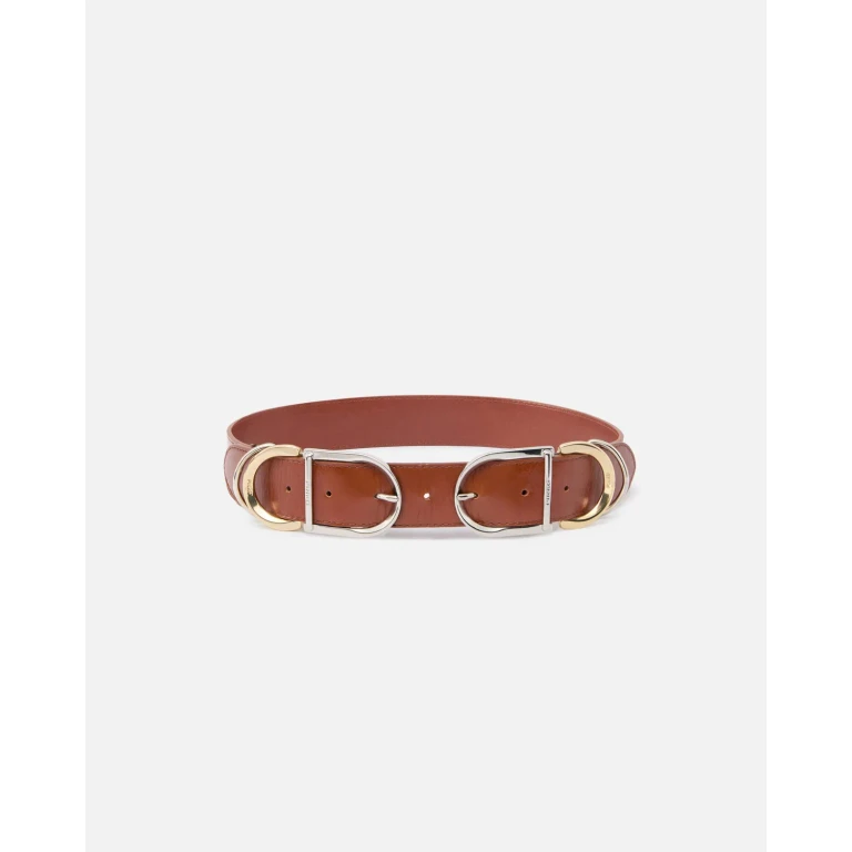 Pinko - Ceinture en cuir brillant avec passants métalliques 4 cm - XS
