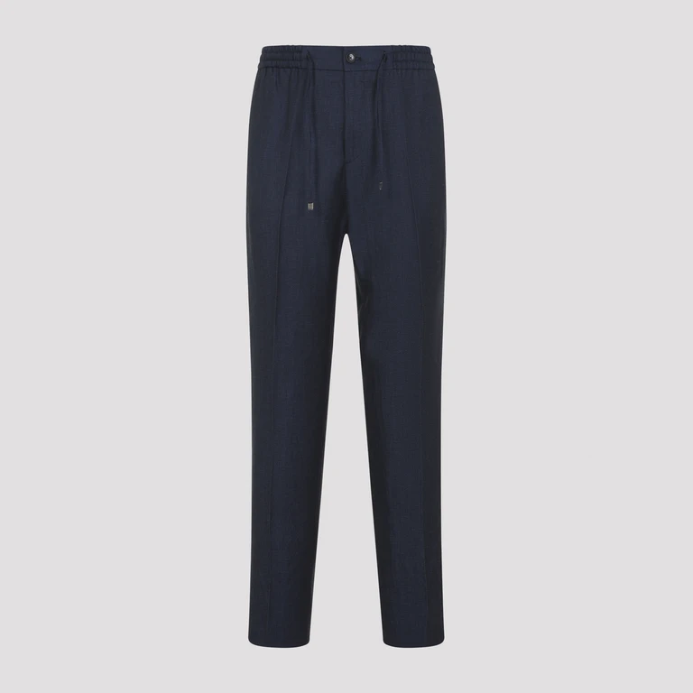 Etro Wool And Linen Pants Blue - Men