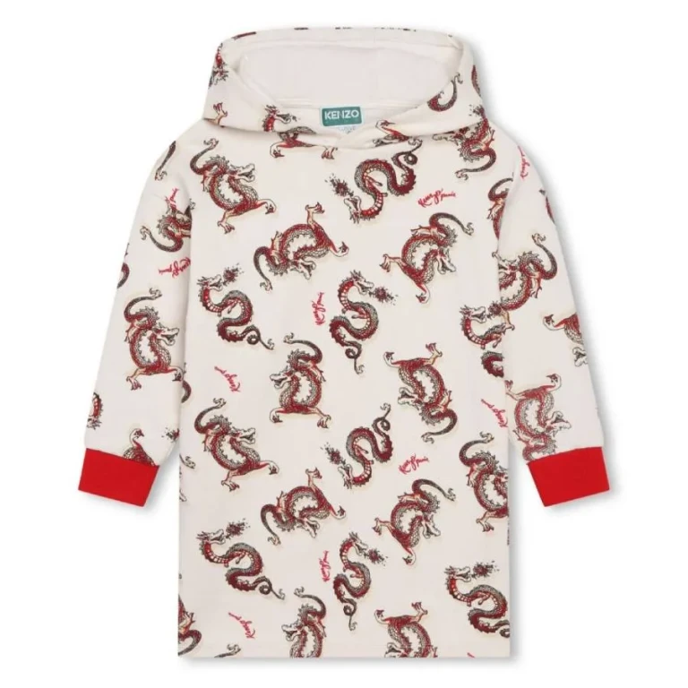 Kenzo Girls Dragon Print Hooded Dress
