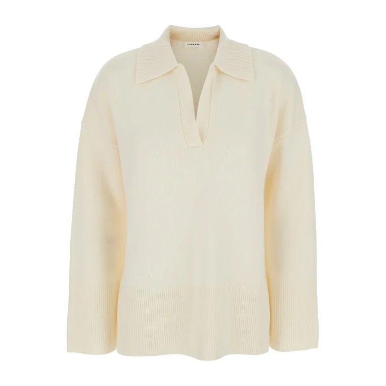 Parosh White Sweater With Polo Shirt Style Collar And Dropped Shoulder In Wool And Cashmere Woman