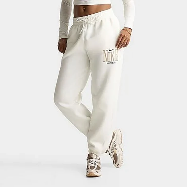 Nike Women's Sportswear Phoenix Fleece Sports Club Oversized High-Waisted Jogger Pants in Sail/Black Size: XS