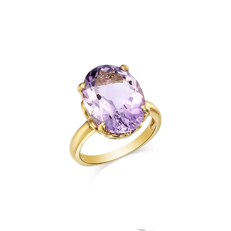 Oval Cut Rose Amethyst Ring in 14K Yellow Gold