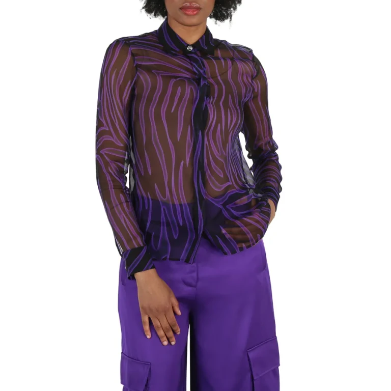 Versace Ladies Allover Long-Sleeve Sheer Silk Shirt