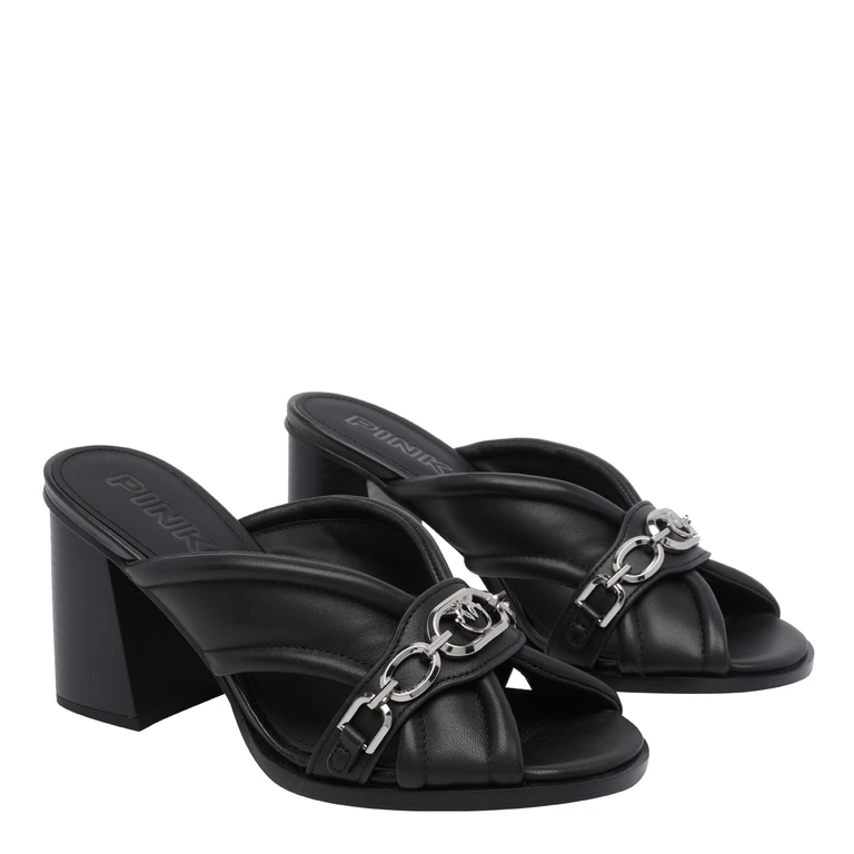 Pinko With Heel Black Calf Leather/rubber Sole - Women