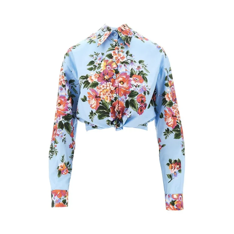 DOLCE & GABBANA Floral poplin knotted shirt Woman 40